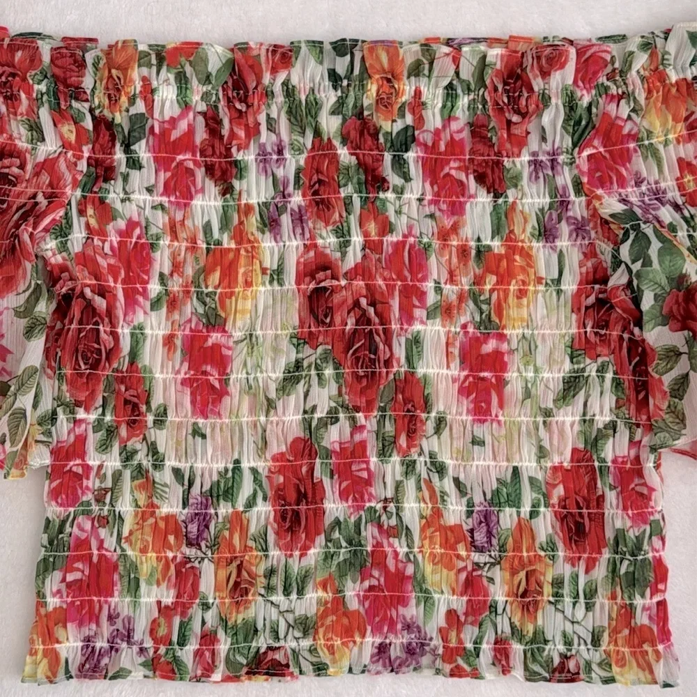 L'Agence | Bexley Off Shoulder Smocked Floral Top White Multi Garden Floral (XS) - Picture 4 of 15